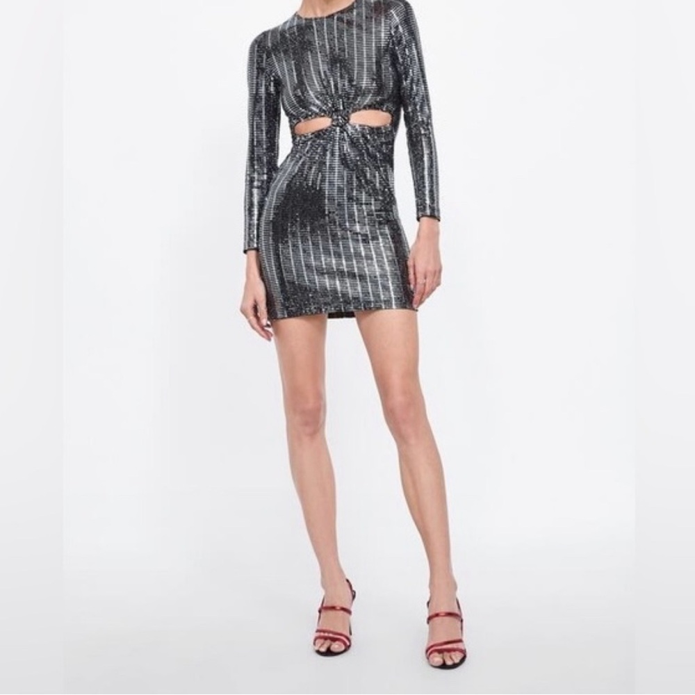 Zara Silver Sequin Embellished Mini Dress - Picture 4 of 5